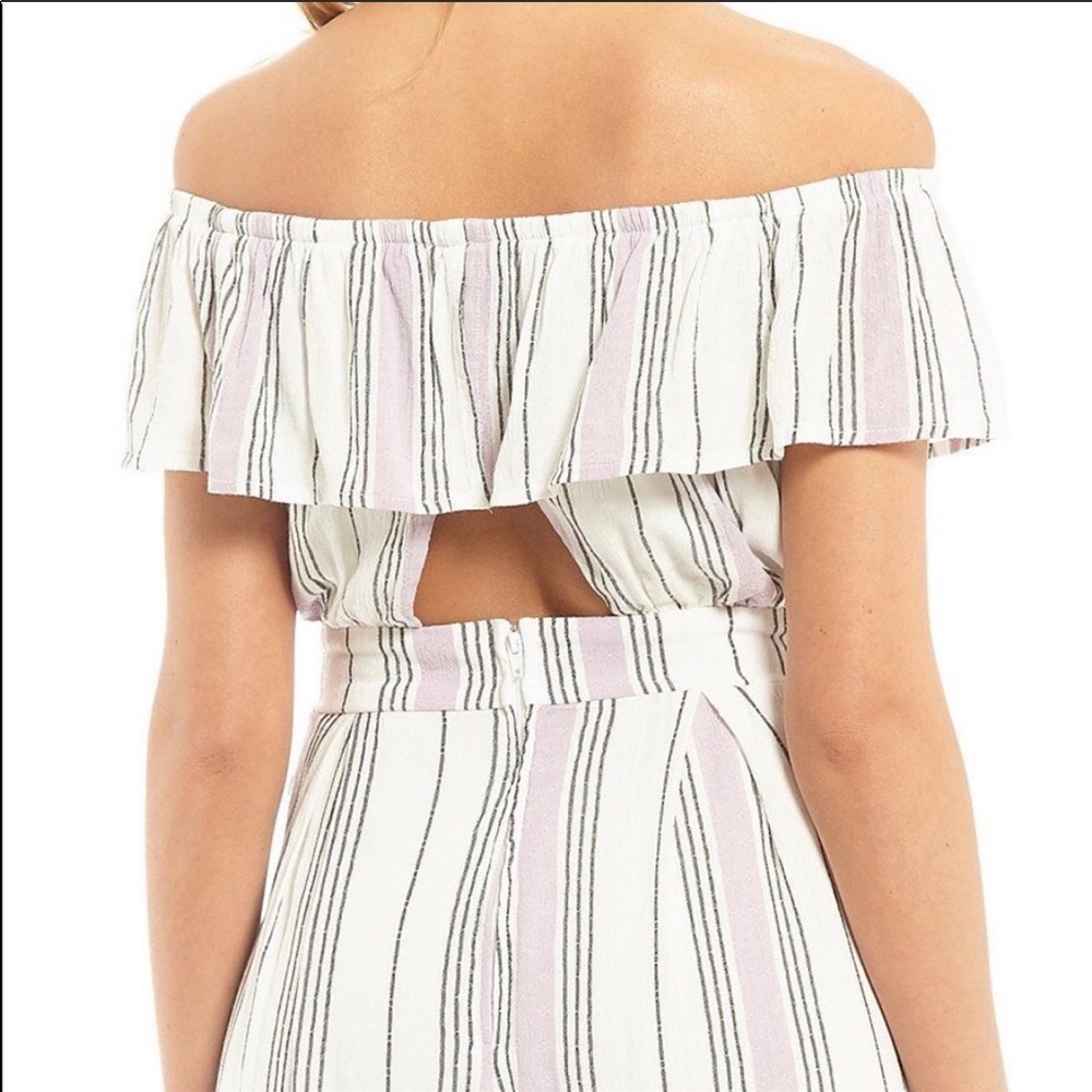 SOLD Jodi Kristopher Striped Off Shoulder Jumpsuit - Picture 2 of 8